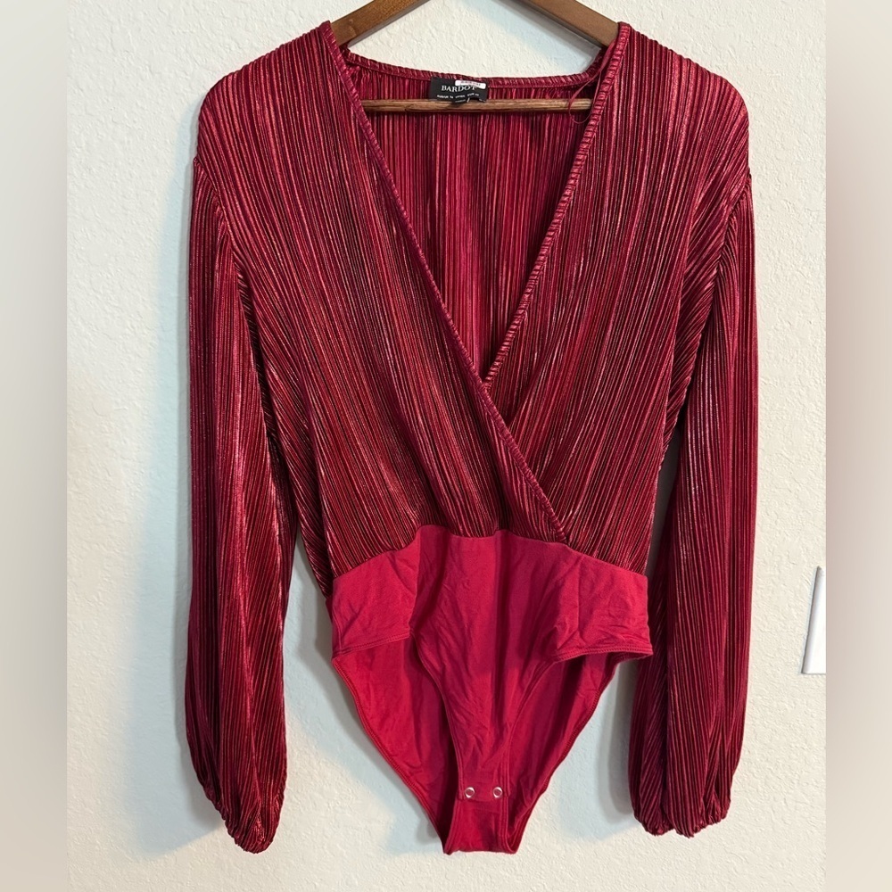 Bardot Priscilla Bodysuit Deep Red Shimmer
